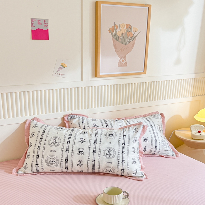 91家纺网 家纺一手货源 找家纺 2024新款泡泡棉小缺角工艺夏被四件套 英伦熊-米