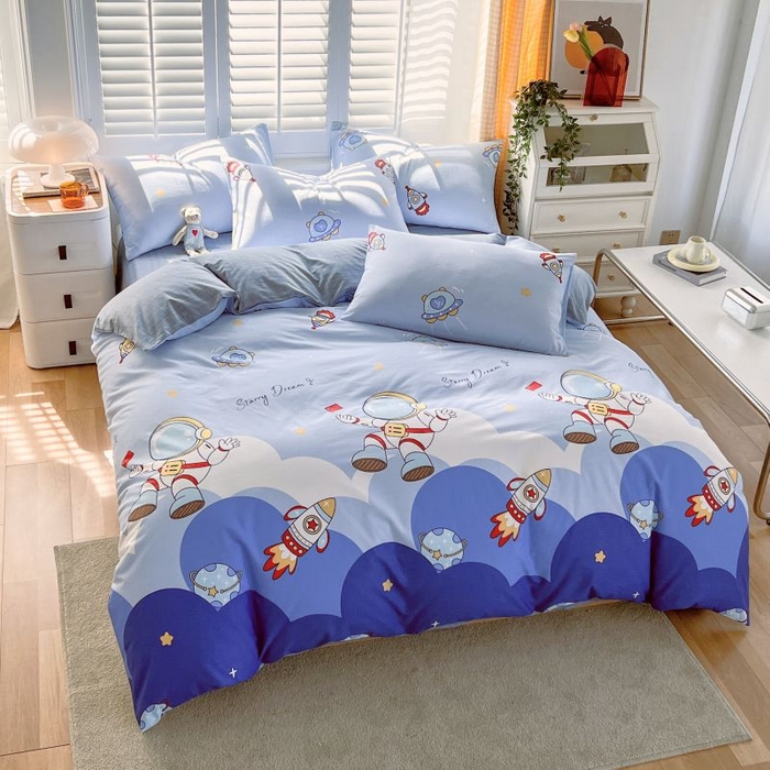 91家纺网 家纺一手货源 找家纺 金鑫汇家纺 2024新款全棉纯棉卡通印花四件套单品系列-四件套翱翔太空