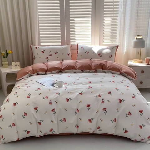 91家纺网 家纺一手货源 找家纺 优姿家纺 新款纯棉长绒棉小清新ins风印花四件套-系列一 花香兔