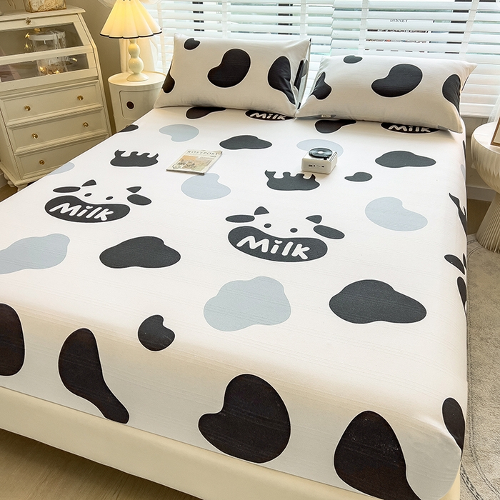 91家纺网 家纺一手货源 找家纺 芃成 2024新款老粗布床笠款 总1 快乐奶牛