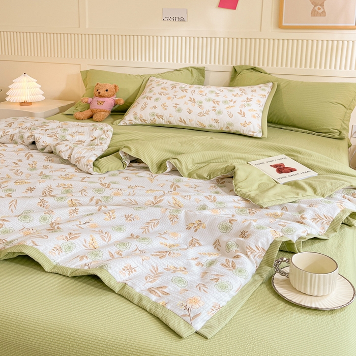 91家纺网 家纺一手货源 找家纺 2024新款泡泡棉小缺角工艺夏被四件套 艾瑞