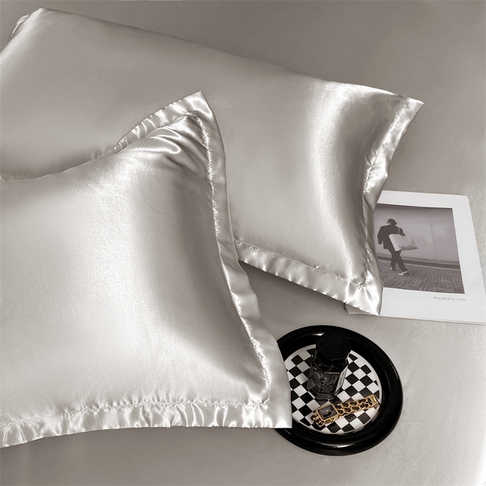 91家纺网 家纺一手货源 找家纺 梦舒羽 2025新款夏季可水洗冰丝四件套单品系列-冰丝枕套 典雅灰