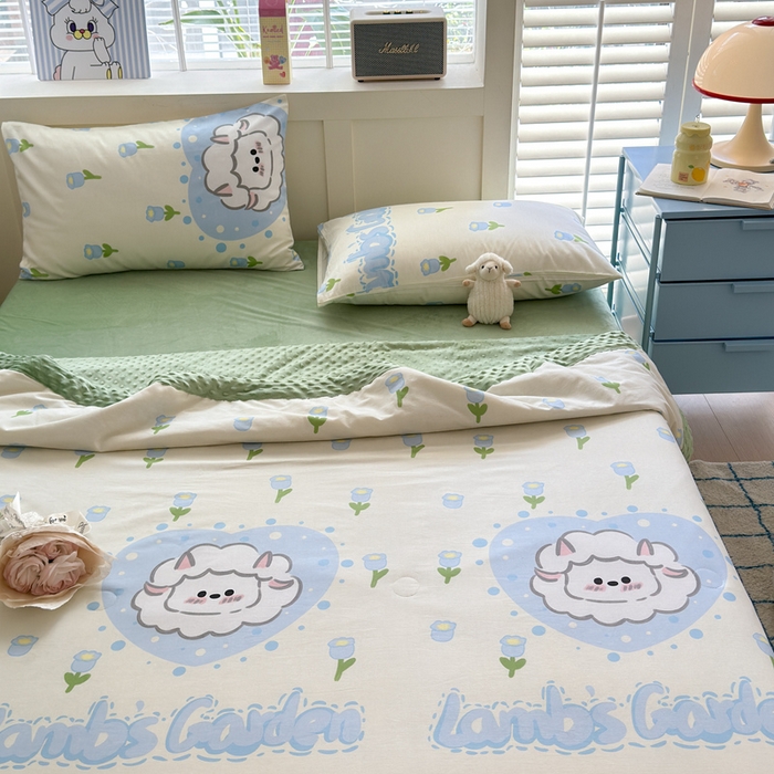 91家纺网 家纺一手货源 找家纺 花伞家居 2024新款全棉豆豆绒大豆夏被春秋被 夏被-郁金香小羊