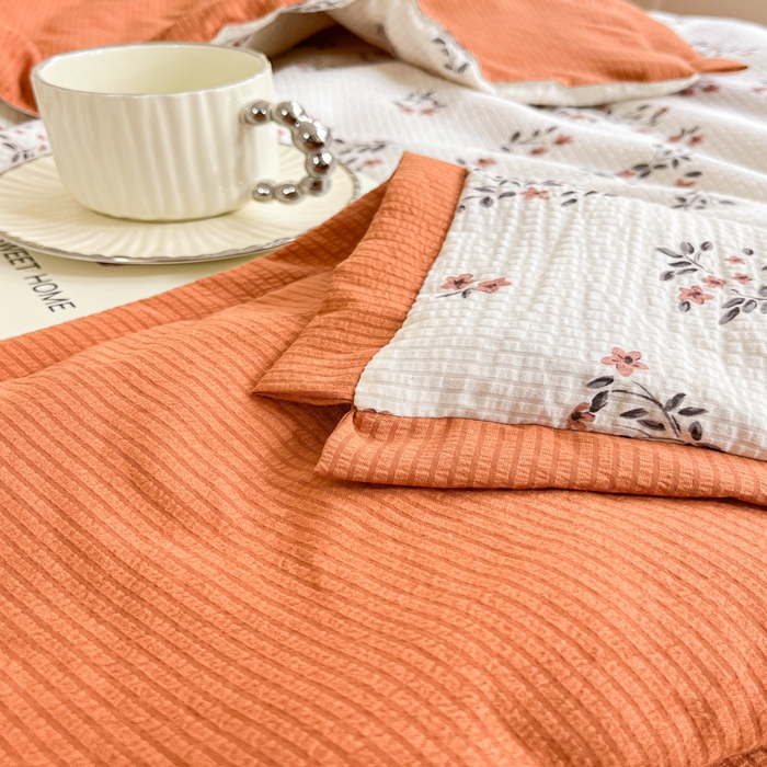 91家纺网 家纺一手货源 找家纺 2024新款泡泡棉小缺角工艺夏被四件套 花蜜