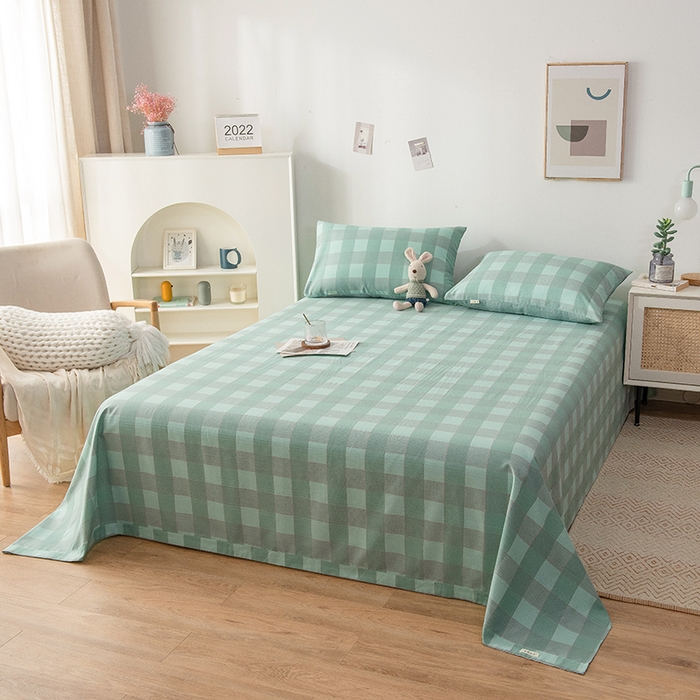 91家纺网 家纺一手货源 找家纺 芃成 2024新款老粗布床笠款 总1 极简格 绿