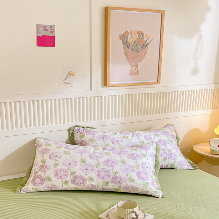 91家纺网 家纺一手货源 找家纺 2024新款泡泡棉小缺角工艺夏被四件套 牵牛花紫