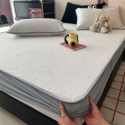 HL原创 2024新款PE聚乙稀纤维-冰魔豆凉席 小熊-灰（床笠款）