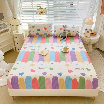 91家纺网 家纺一手货源 找家纺 芃成 2024新款老粗布床笠款 总1 快乐甜心