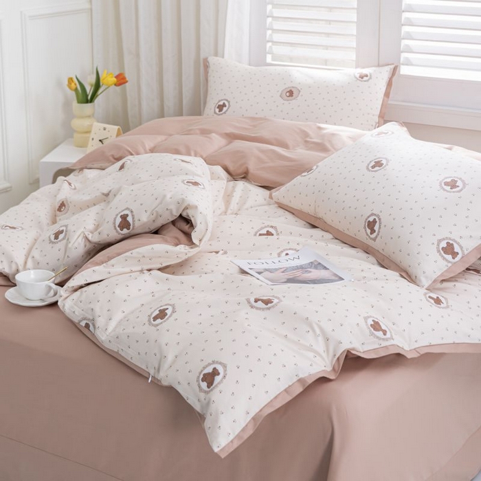 91家纺网 家纺一手货源 找家纺 优姿家纺 新款纯棉长绒棉小清新ins风印花四件套-系列一 梦露熊