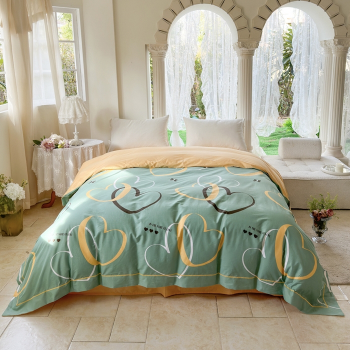 91家纺网 家纺一手货源 找家纺 7V 小清新大宽边100%纯棉法式四件套轻奢13376全棉喷气宽幅长绒棉被套床单床笠套件 圈点幸福