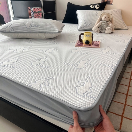 HL原创 2024新款PE聚乙稀纤维-冰魔豆凉席 幸运兔-蓝（床笠款）