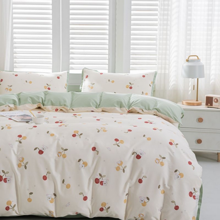 91家纺网 家纺一手货源 找家纺 优姿家纺 新款纯棉长绒棉小清新ins风印花四件套-系列一 樱桃兔