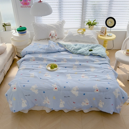 91家纺网 家纺一手货源 找家纺 默忆 2025新款水洗棉双层纱夏被夏凉被空调被被子被芯 小白兔