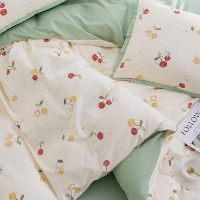 91家纺网 家纺一手货源 找家纺 优姿家纺 新款纯棉长绒棉小清新ins风印花四件套-系列一 樱桃兔