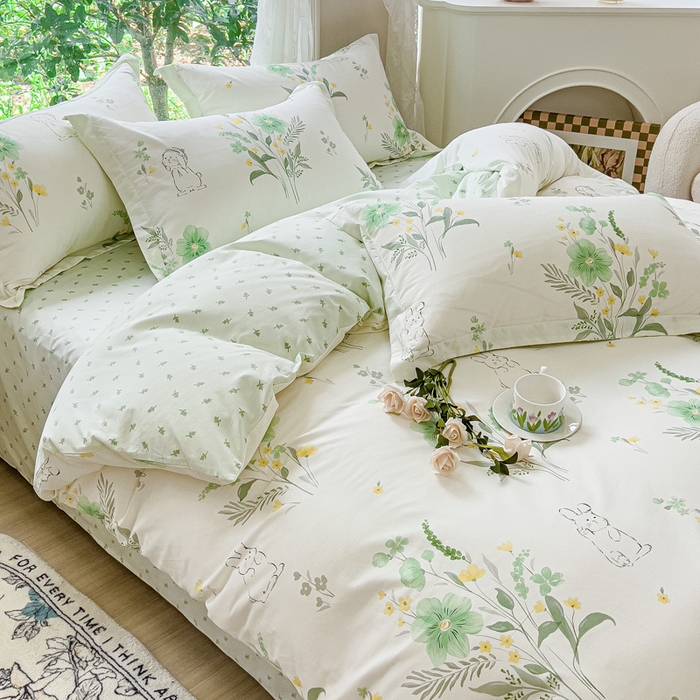 91家纺网 家纺一手货源 找家纺 金鑫汇家纺 2024新款全棉纯棉卡通印花四件套单品系列-四件套花信子