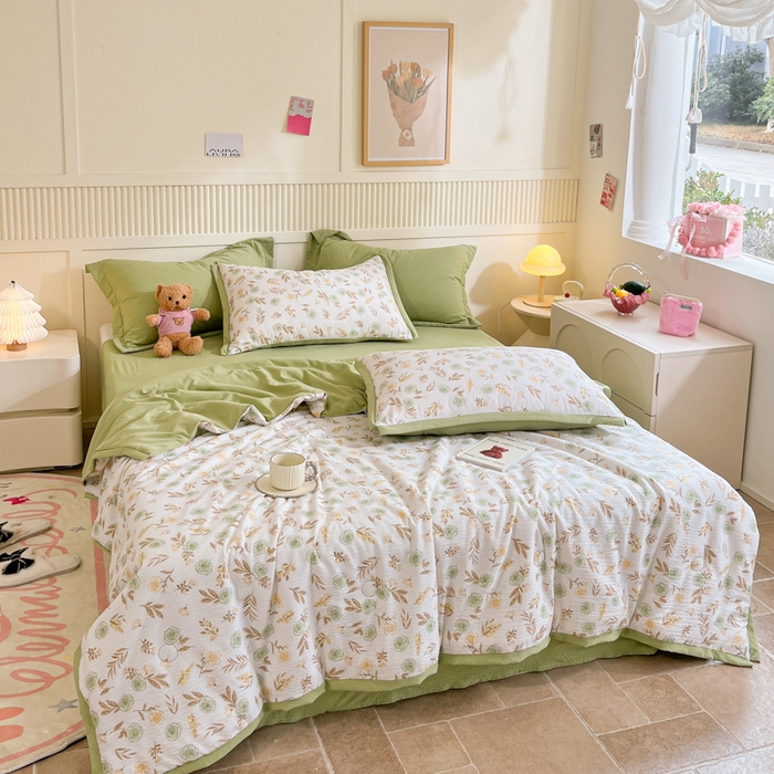 91家纺网 家纺一手货源 找家纺 2024新款泡泡棉小缺角工艺夏被四件套 艾瑞