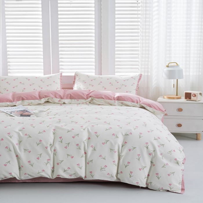 91家纺网 家纺一手货源 找家纺 优姿家纺 新款纯棉长绒棉小清新ins风印花四件套-系列一 堇色