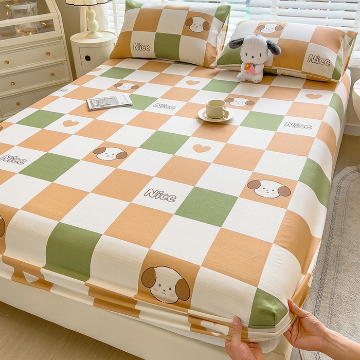 91家纺网 家纺一手货源 找家纺 芃成 2024新款老粗布床笠款 总1 格子狗