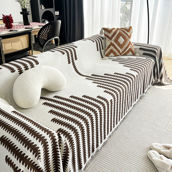 91家纺网 家纺一手货源 找家纺 逐日沙发套 2024新款加厚雪尼尔沙发巾 雪尼尔 沙发巾-文绪（咖）