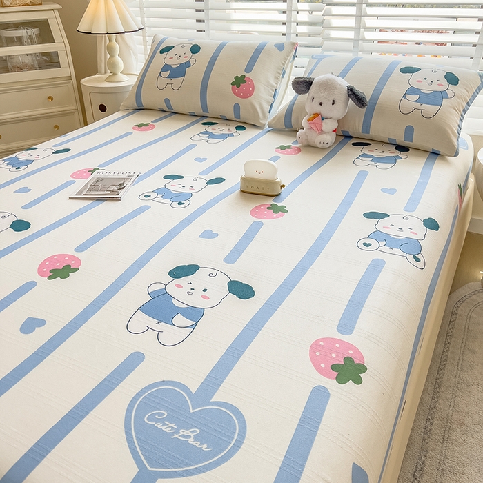 91家纺网 家纺一手货源 找家纺 芃成 2024新款老粗布床笠款 总2 小萌狗-蓝