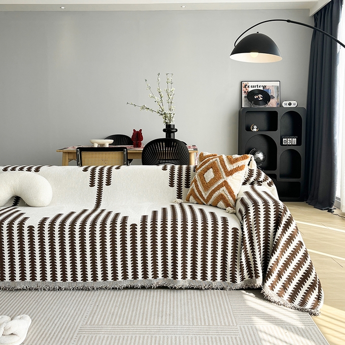 91家纺网 家纺一手货源 找家纺 逐日沙发套 2024新款加厚雪尼尔沙发巾 雪尼尔 沙发巾-文绪（咖）