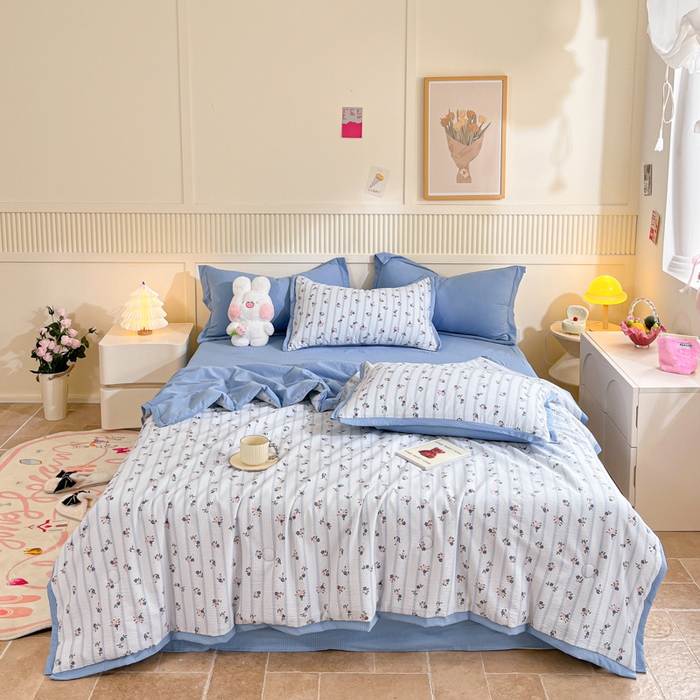 91家纺网 家纺一手货源 找家纺 2024新款泡泡棉小缺角工艺夏被四件套 清芬-兰