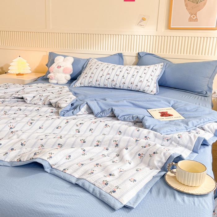 91家纺网 家纺一手货源 找家纺 2024新款泡泡棉小缺角工艺夏被四件套 清芬-兰