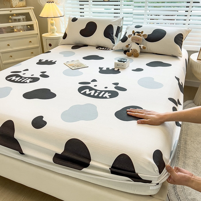 91家纺网 家纺一手货源 找家纺 芃成 2024新款老粗布床笠款 总1 快乐奶牛