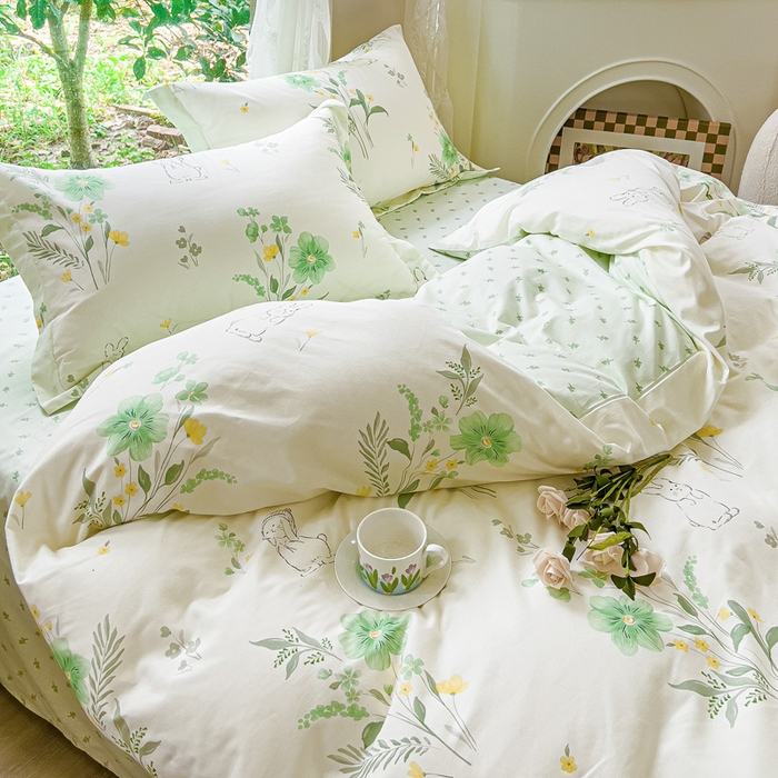 91家纺网 家纺一手货源 找家纺 金鑫汇家纺 2024新款全棉纯棉卡通印花四件套单品系列-四件套花信子