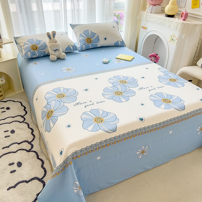 91家纺网 家纺一手货源 找家纺 芃成家纺 2024新款老粗布床单款 总2 清韵幽香-蓝