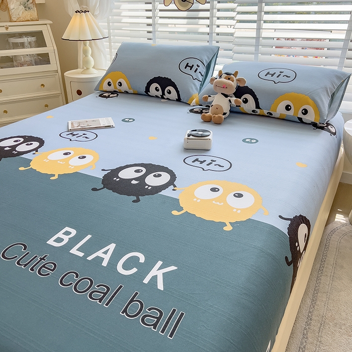 91家纺网 家纺一手货源 找家纺 芃成 2024新款老粗布床笠款 总1 煤球动漫