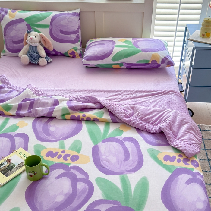 91家纺网 家纺一手货源 找家纺 花伞家居 2024新款全棉豆豆绒大豆夏被春秋被 夏被-浓情郁金香