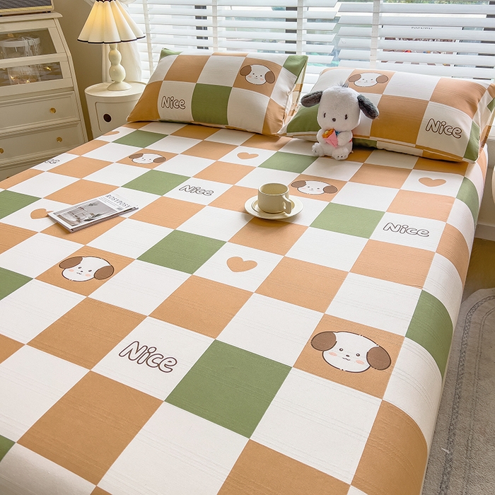 91家纺网 家纺一手货源 找家纺 芃成 2024新款老粗布床笠款 总1 格子狗