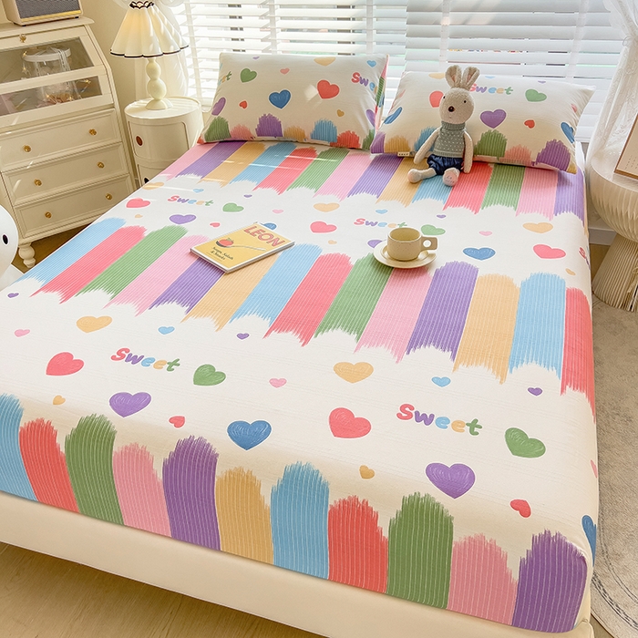 91家纺网 家纺一手货源 找家纺 芃成 2024新款老粗布床笠款 总1 快乐甜心