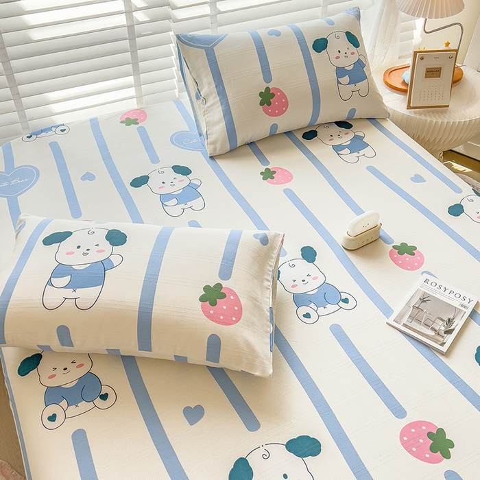 91家纺网 家纺一手货源 找家纺 芃成 2024新款老粗布床笠款 总2 小萌狗-蓝