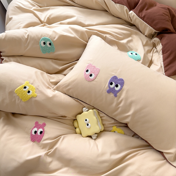 91家纺网 家纺一手货源 找家纺 曼谷 年新款多巴胺毛巾绣四件套柔软磨毛床上用品水洗棉套件 多巴胺-奶茶咖啡