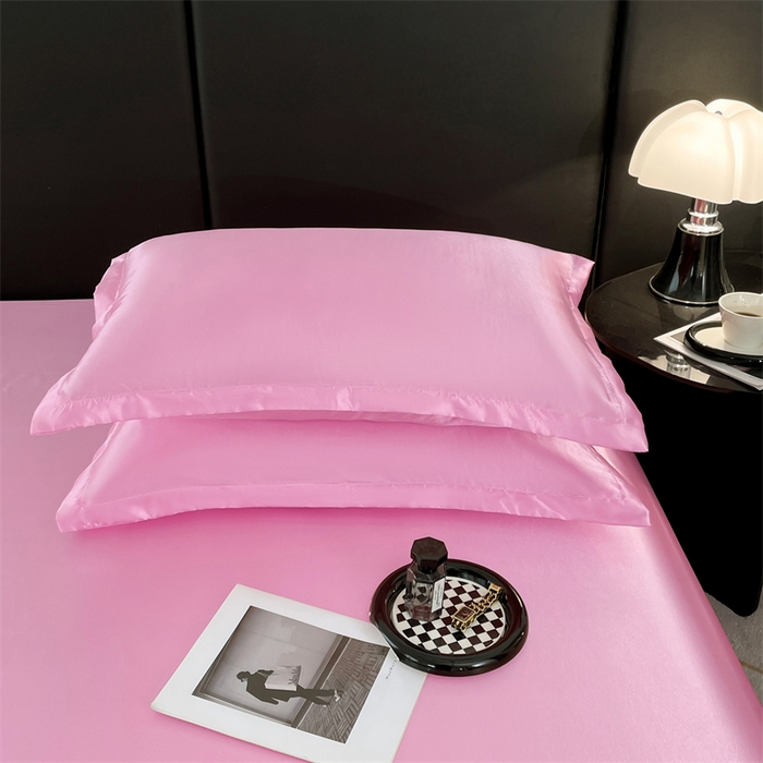 91家纺网 家纺一手货源 找家纺 梦舒羽 2025新款夏季可水洗冰丝四件套单品系列-冰丝枕套 粉色