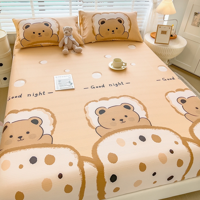 91家纺网 家纺一手货源 找家纺 芃成 2024新款老粗布床笠款 总1 安睡小熊