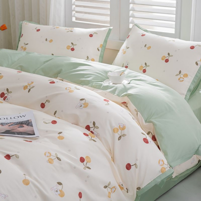 91家纺网 家纺一手货源 找家纺 优姿家纺 新款纯棉长绒棉小清新ins风印花四件套-系列一 樱桃兔