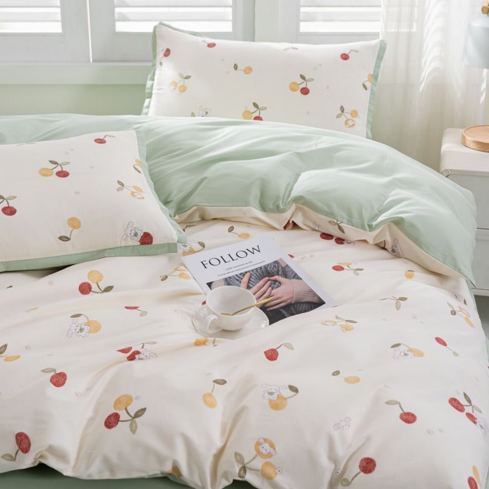 91家纺网 家纺一手货源 找家纺 优姿家纺 新款纯棉长绒棉小清新ins风印花四件套-系列一 樱桃兔
