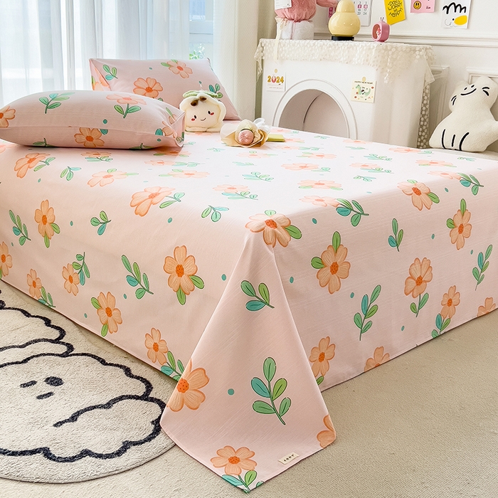 91家纺网 家纺一手货源 找家纺 芃成家纺 2024新款老粗布床单款 爱意绵绵-粉