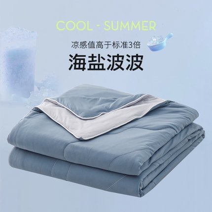 眠博士 2024新款A类透气吸湿凉感丝瓜瓜夏被床笠夏被套件 海盐波波-蓝拼灰