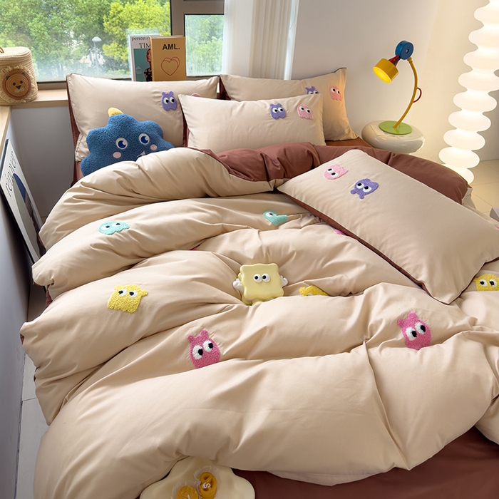 91家纺网 家纺一手货源 找家纺 曼谷 年新款多巴胺毛巾绣四件套柔软磨毛床上用品水洗棉套件 多巴胺-奶茶咖啡