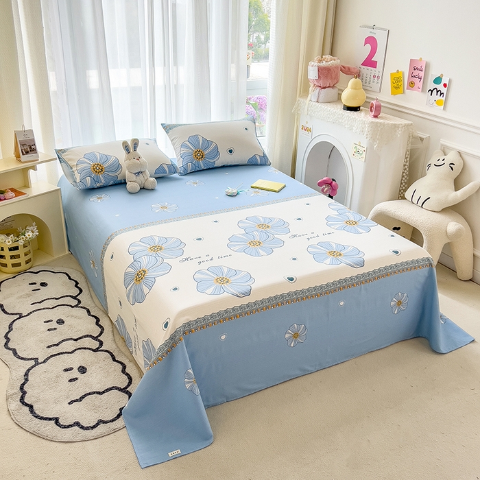 91家纺网 家纺一手货源 找家纺 芃成家纺 2024新款老粗布床单款 总2 清韵幽香-蓝