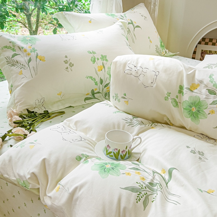 91家纺网 家纺一手货源 找家纺 金鑫汇家纺 2024新款全棉纯棉卡通印花四件套单品系列-四件套花信子