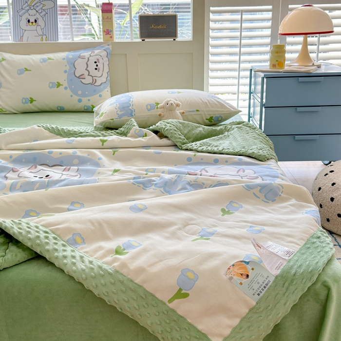 91家纺网 家纺一手货源 找家纺 花伞家居 2024新款全棉豆豆绒大豆夏被春秋被 夏被-郁金香小羊