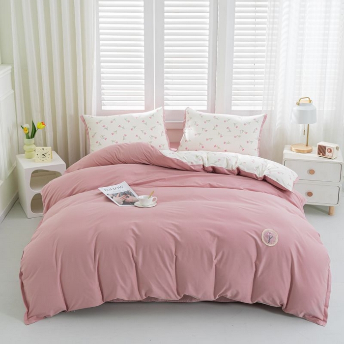 91家纺网 家纺一手货源 找家纺 优姿家纺 新款纯棉长绒棉小清新ins风印花四件套-系列一 堇色