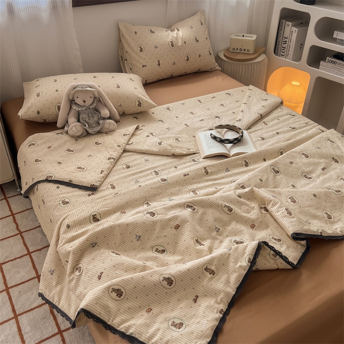 91家纺网 家纺一手货源 找家纺 HL原创 2024新款全棉法式大豆被夏被 XB-玩偶熊