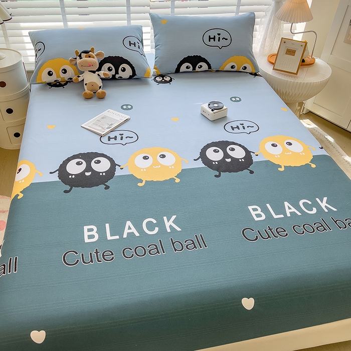 91家纺网 家纺一手货源 找家纺 芃成 2024新款老粗布床笠款 总1 煤球动漫