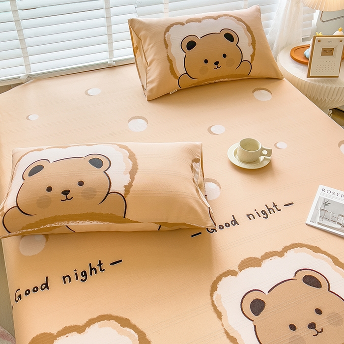 91家纺网 家纺一手货源 找家纺 芃成 2024新款老粗布床笠款 总1 安睡小熊